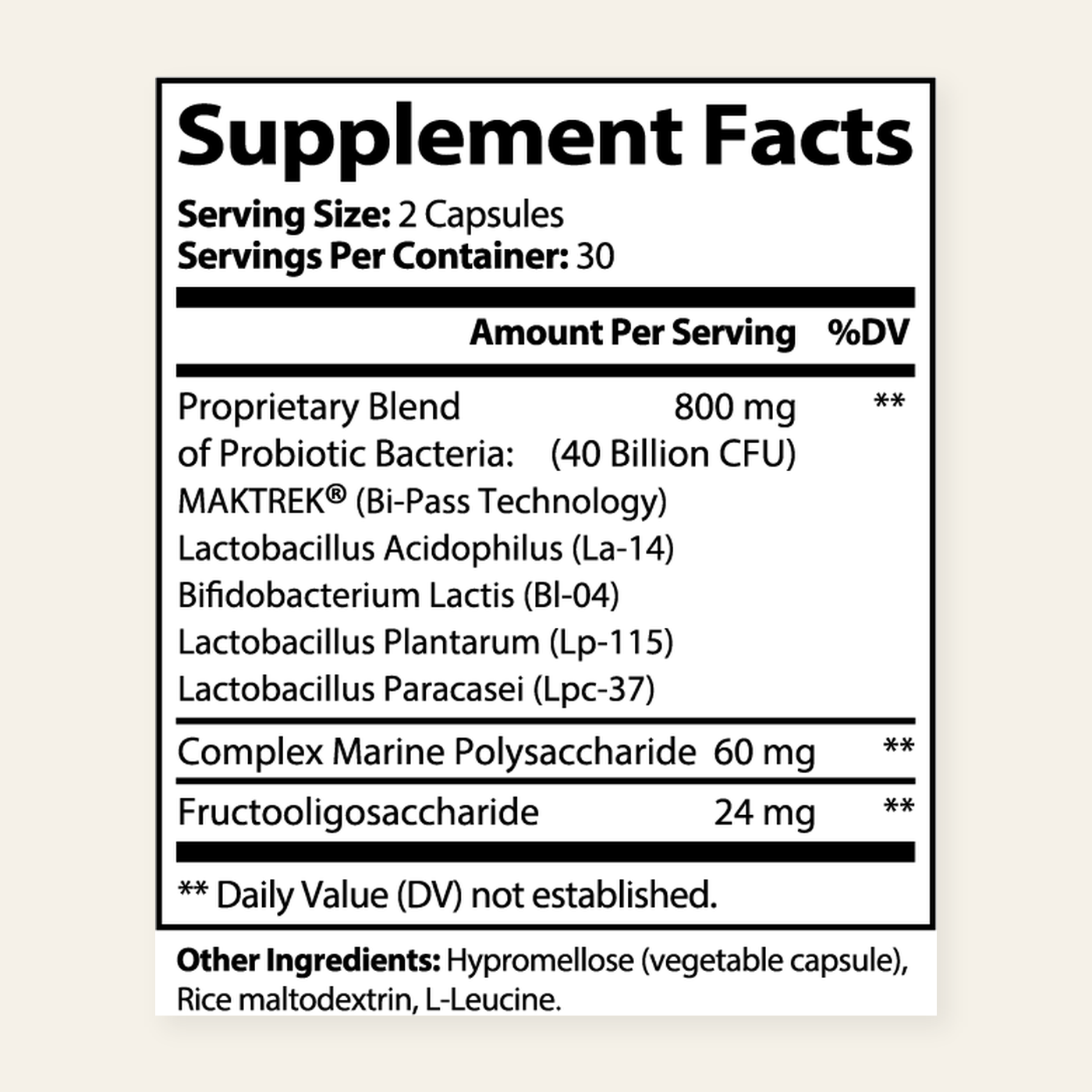 Authentic Supplement Facts panel for Daily Rebuild