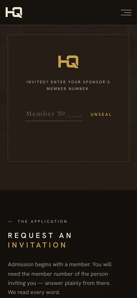 HQ's Membership section with the prospectus sealed