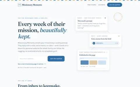 The Missionary Moments landing page